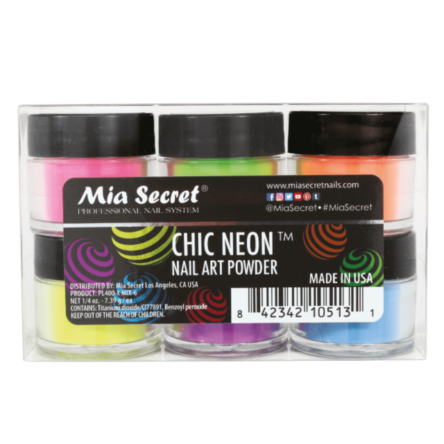 Chic Neon Acrylic Powder 6 Pcs Mix Collection - Mia Secret